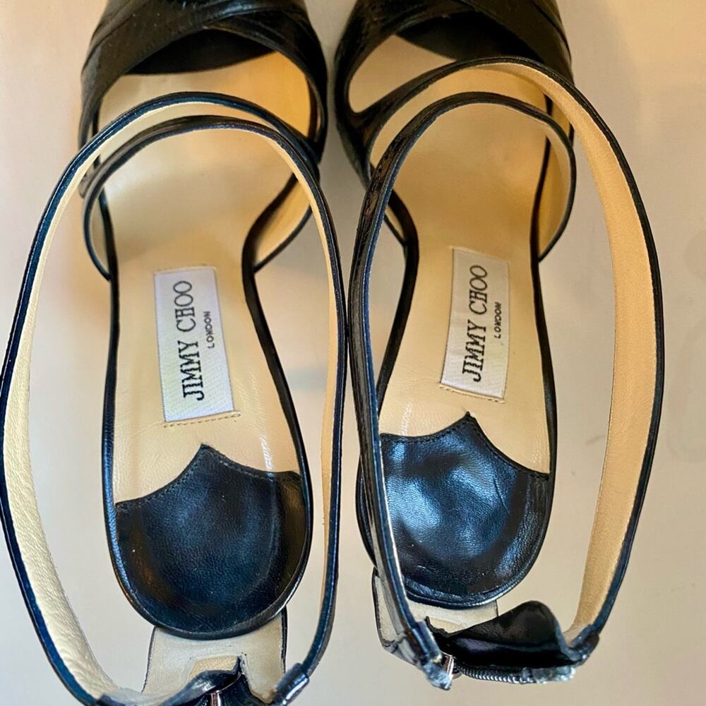 Jimmy Choo Black Watersnake & Kid Leather Disco Sandals Size 37.5 - Picture 5 of 8